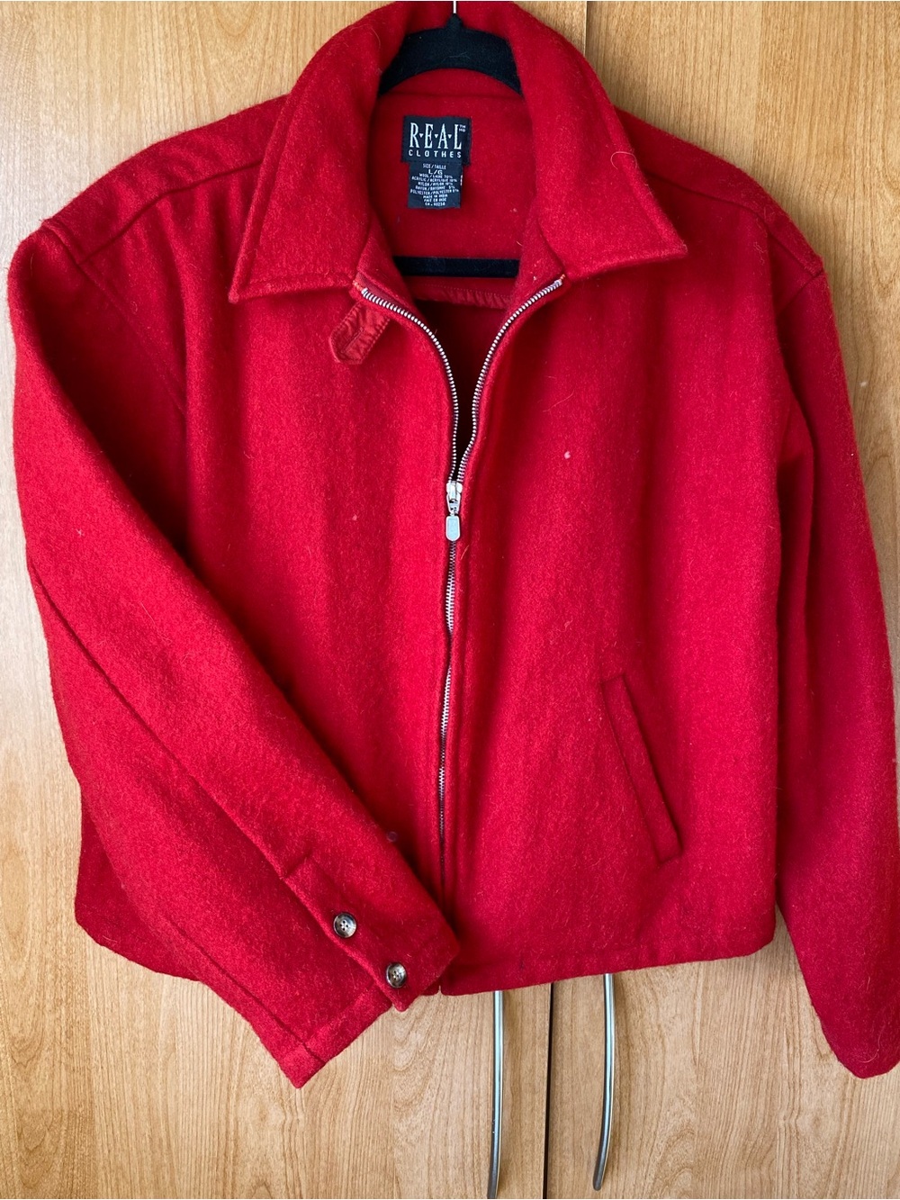 Vintage Cropped Red Wool Blend Zip-Front Jacket